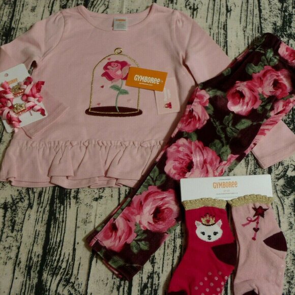 Gymboree Royal Princess 3T Leggings Shirt Hair Curly Clips Socks Outfit NWT - Picture 2 of 5
